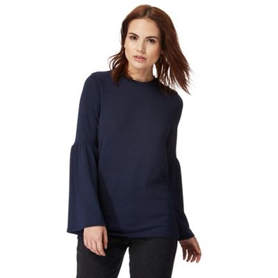 Navy fluted sleeve top